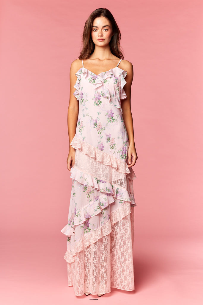 Floral Lace Ruffle Maxi Dress
