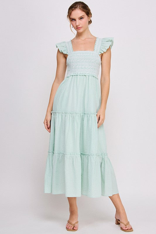 Smocked Ruffle Strap Tiered Midi Dress
