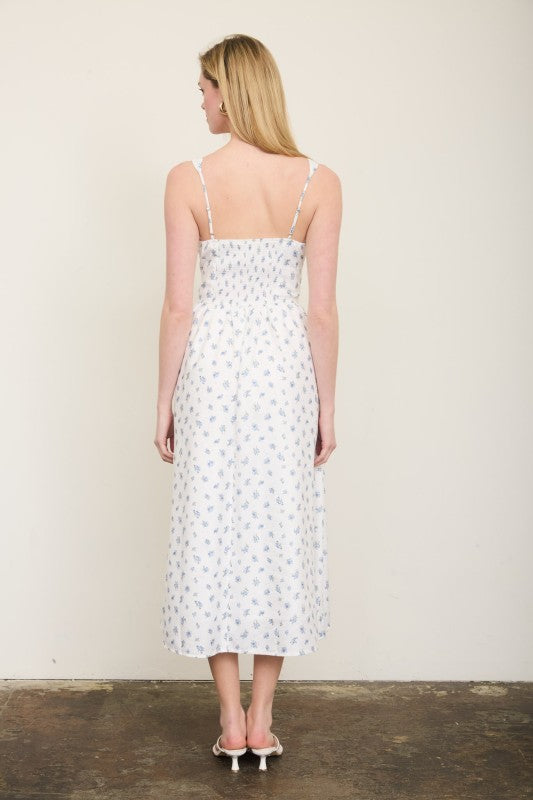 Floral Sleeveless Front Tie Corset Midi Dress