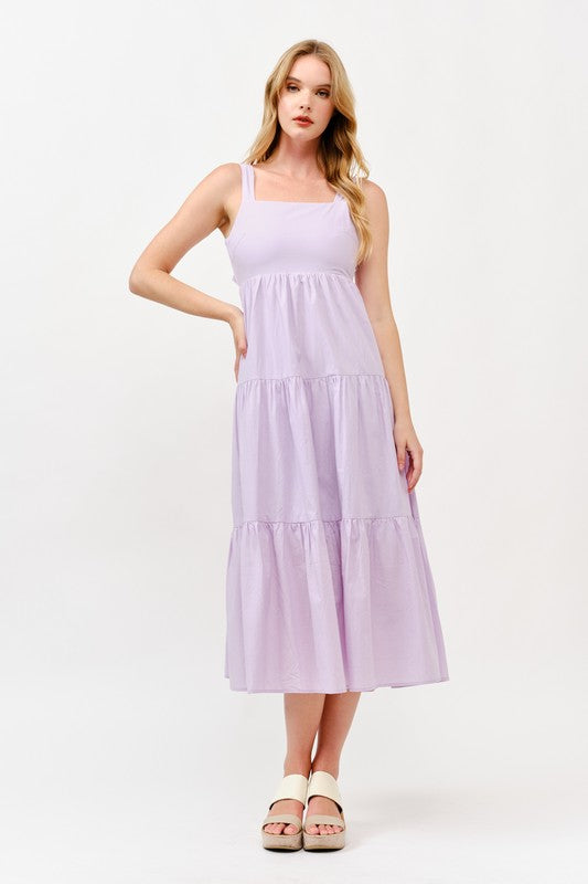 Women's Tiered Midi Dress With Back Bow Detail