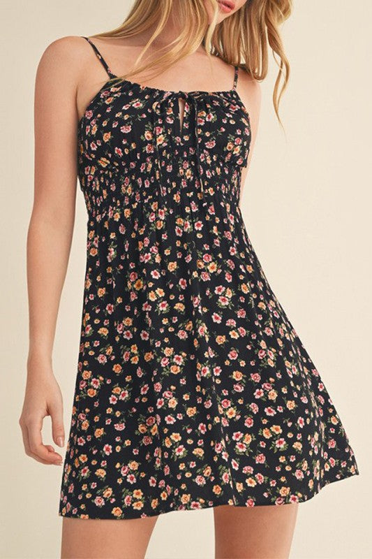 Floral Print Smocked Waist Cami Mini Dress