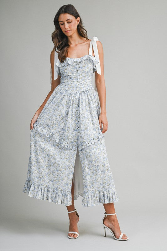 Floral Printed Contrast Shoulder Strap Midi Dress