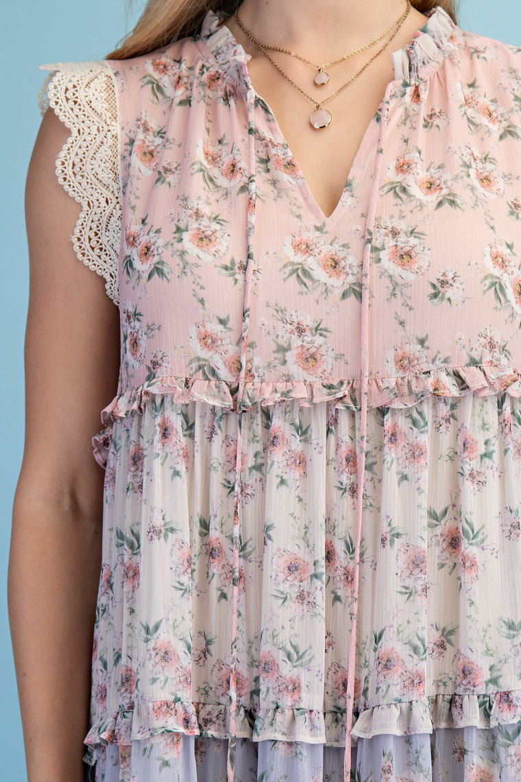 Vintage Floral Ruffled Tiered Midi Dress