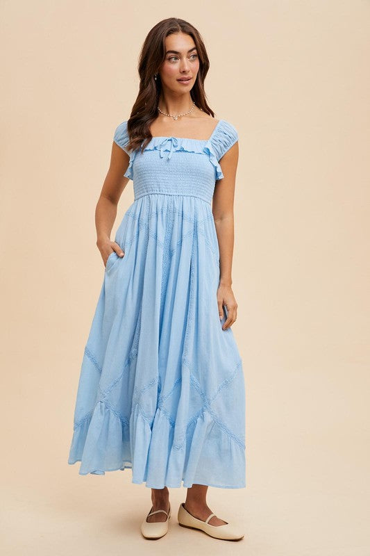 Smocked Maxi With Lace Trim Detail