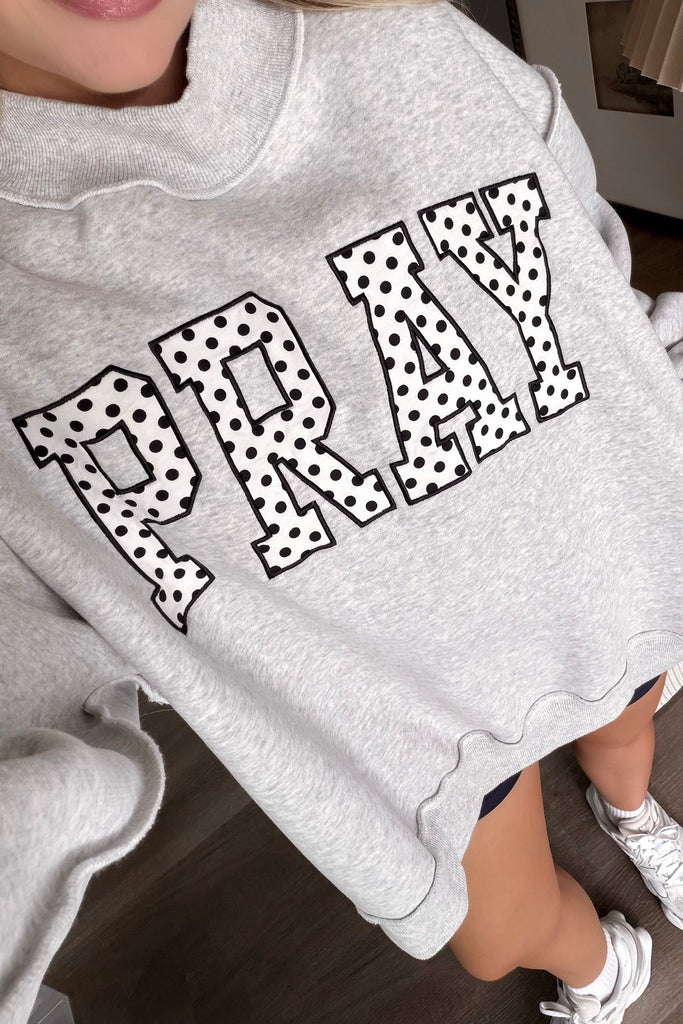 Pray Polka Dot Embroidered Mock Neck Sweatshirt