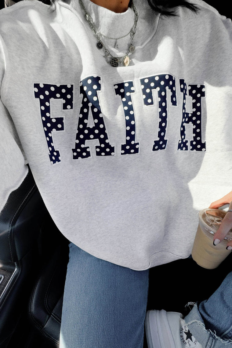 Mock Neck Polka Dot Slogan Printed Baggy Sweatshirt