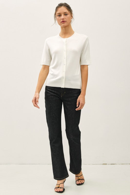 Basic Crew Neck Short Sleeve Cardigan
