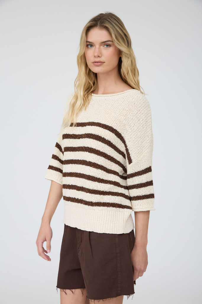 Stripe Textured Knit Half Sleeve Knit Sweater