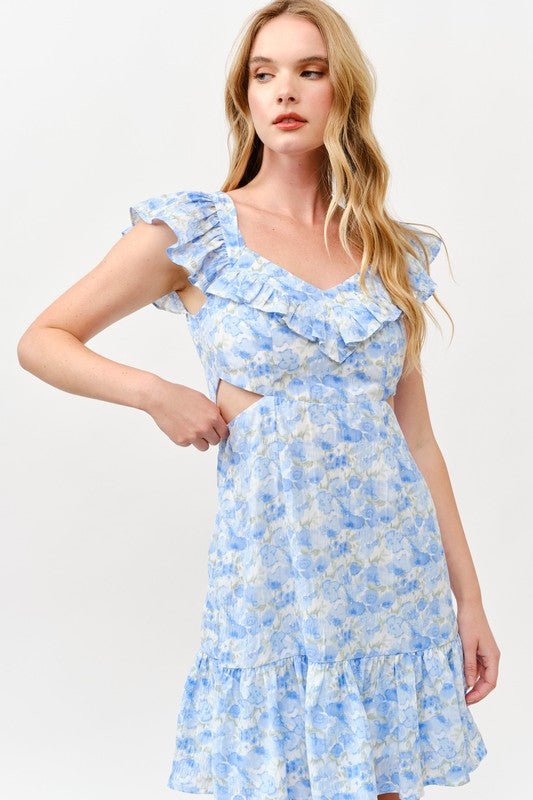 Floral Ruffle Cutout Mini Dress