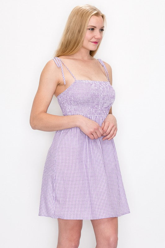 Smocked Gingham Mini Dress