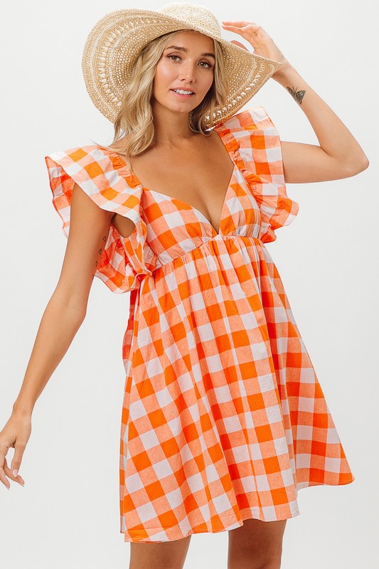 BIG CHECK WOVEN SWEETHEART DRESS