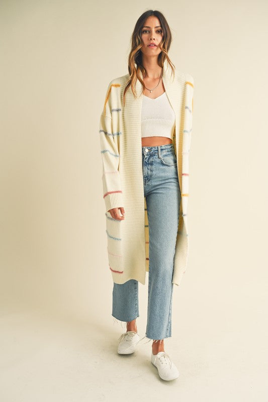 FINAL SALE - MULTI COLOR STRIPE OPEN LONG MIDI CARDIGAN