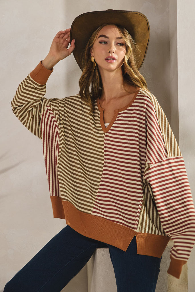 Vintage Loose Fit Striped Sweater Top