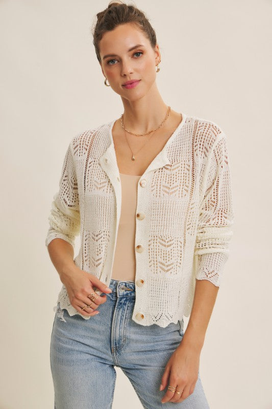 Classic Pointelle Knit Button-down Cardigan