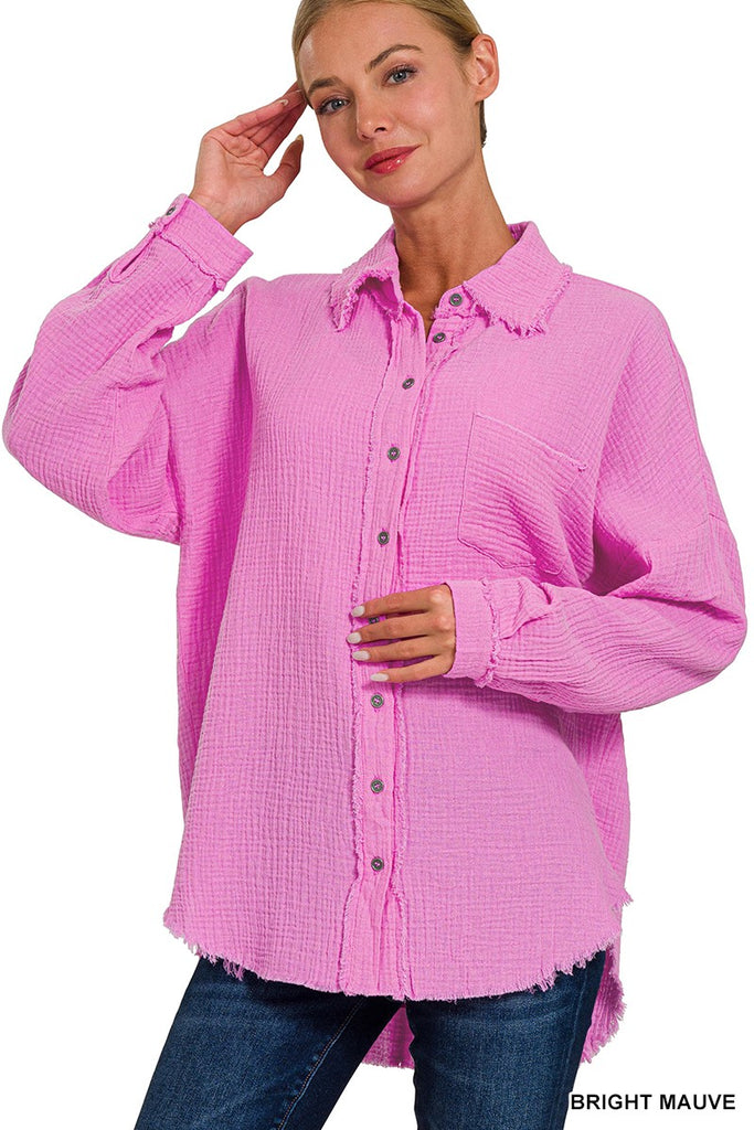 Double Gauze Oversized Raw Edge Shirt