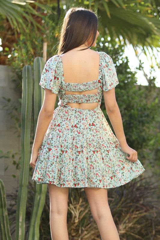 Strappy Back Printed Short Sleeve Dress