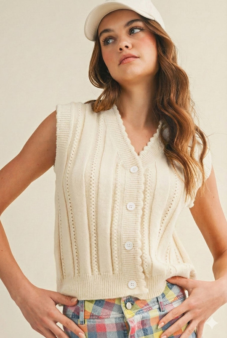 Soft Horizon Cable Knit Button Vest