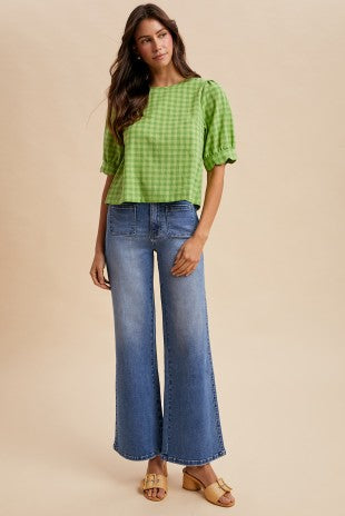 Stretch Front Two Pocket High Rise Flare Jean