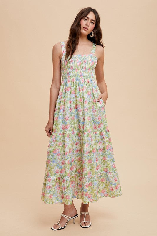 Smocked Cotton Floral Maxi Dress