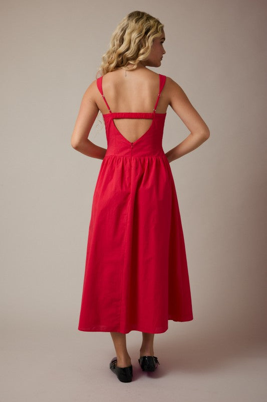 Sleeveless Bustier Poplin Midi Dress