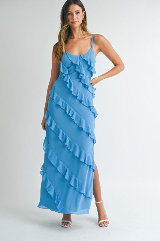 Asymetrical Tiered Ruffled Maxi Dress
