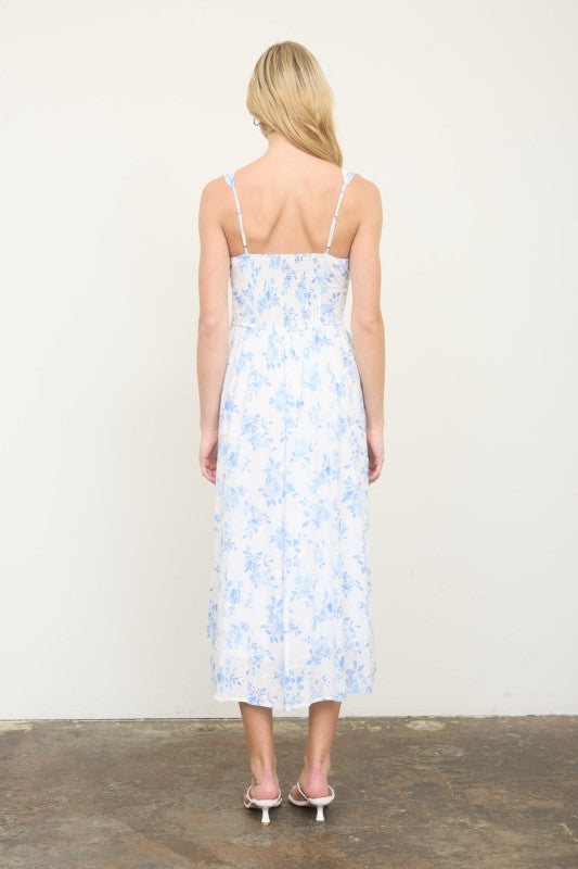 Floral Pattern Front Tie Corset Midi Dress