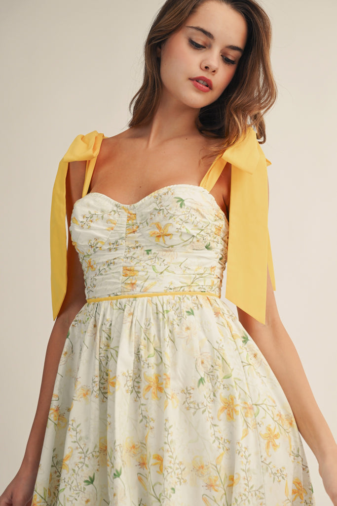 Cottage Garden Yellow Trim Tiered Dress