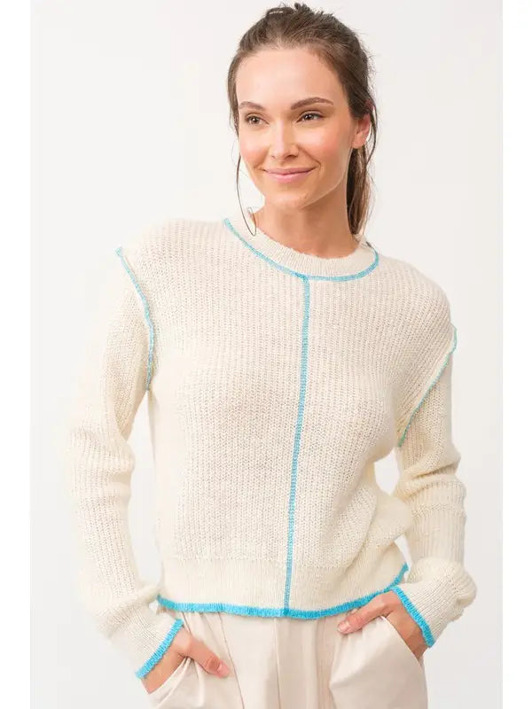 Stella contrast stitching sweater knit crop top