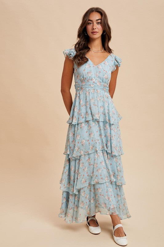 Tiered Chiffon Floral Dress