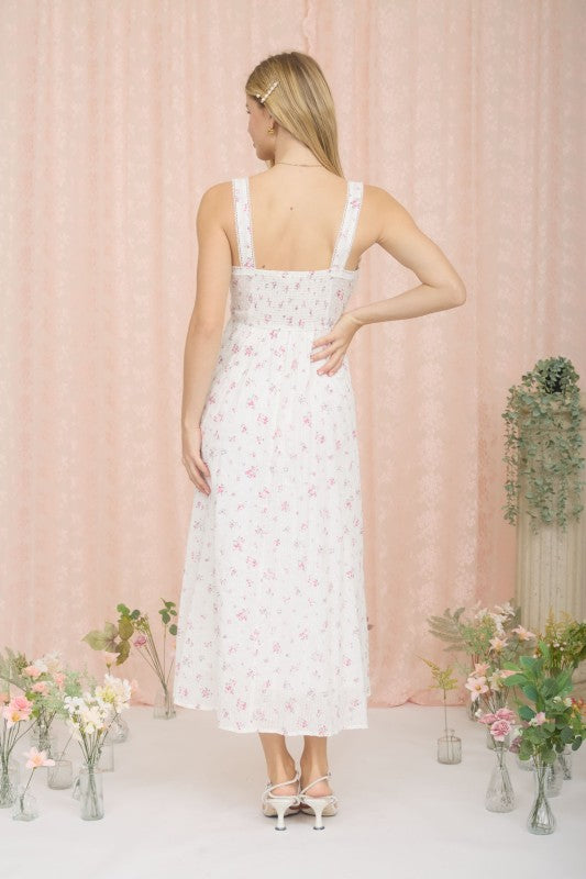 Floral Stripe Clip Dot Sleeveless Maxi Dress