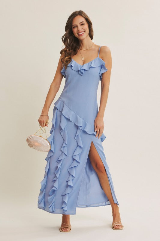 Hint Of Allure Ruffle Detailed Slit Maxi Dress