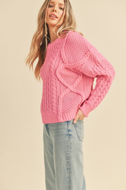 MIXED BRAIDED CABLE KNIT SWEATER