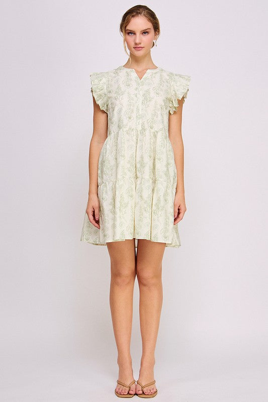 Ruffle Sleeve Floral Mini Dress