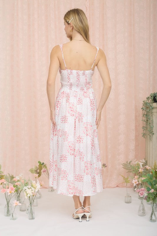 Floral Sleeveless Corset Front Tie Midi Dress