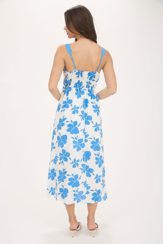 Floral Sweetheart Front Tie With Cutout Midi Dress
