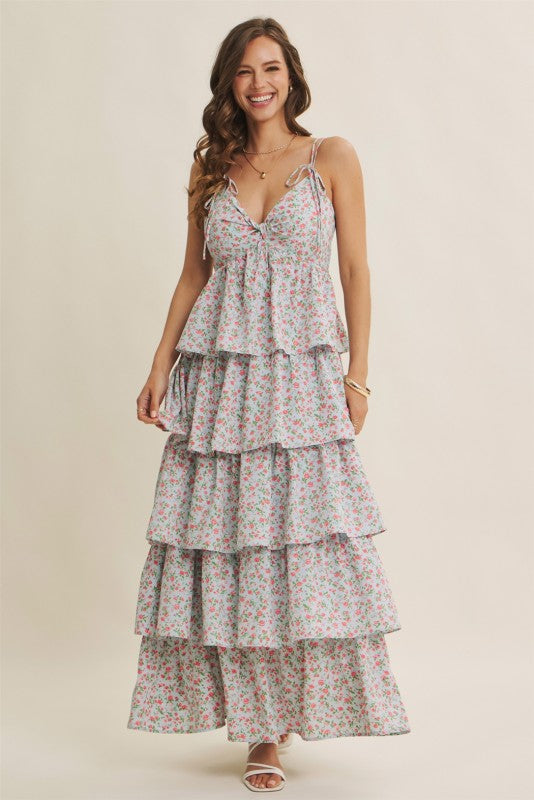 Morning Meadow Twisted Front Smocked Maxi Dress