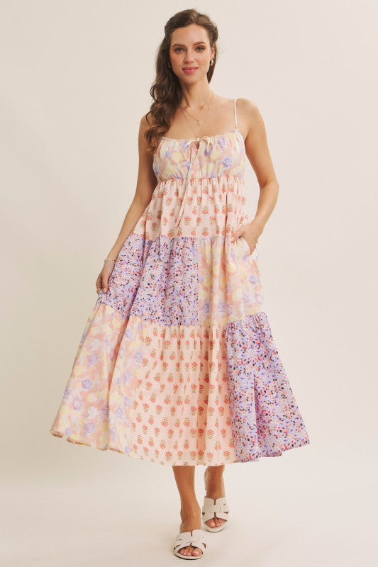 Softly Mixed Cotton Floral Tiered Midi Dress