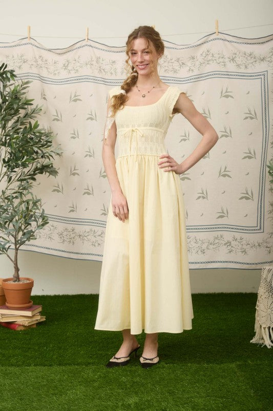 Drawstring Detail Mixed Media Midi Dress