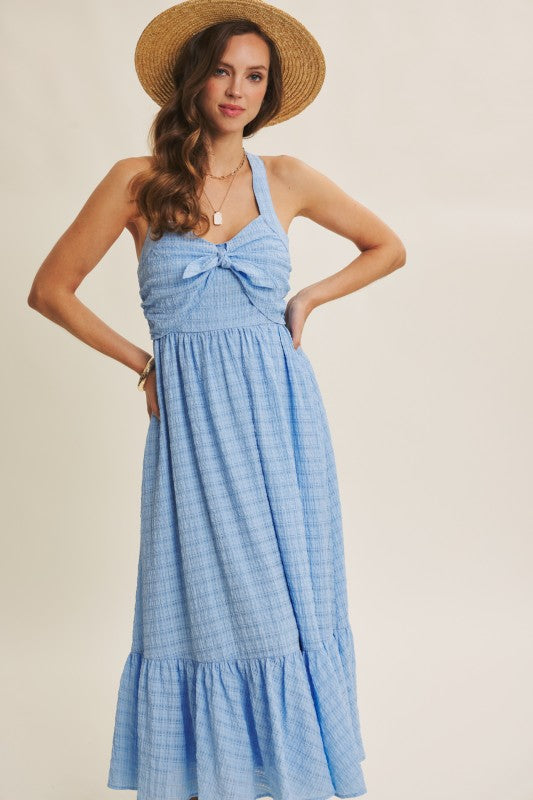 Mood-lifting Textured Flare Smocked Midi Dress