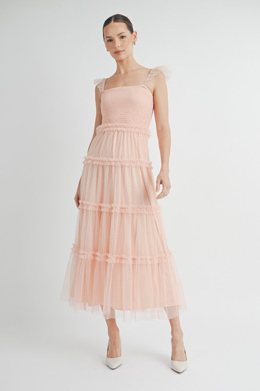 Romantic Tiered Tulle Smocked Maxi Dress