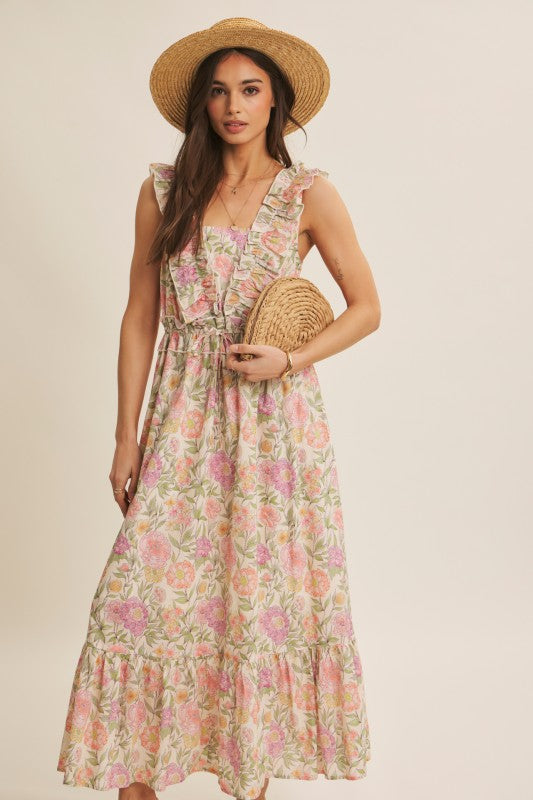 Blooming Floral Ruffled Cotton Maxi Dress