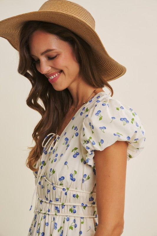 Playful Preppy Charm Of Fruit Print Midi Dress