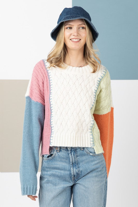 Color Block Casual Knit Sweater Top