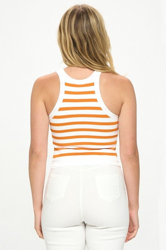 Seamless double layer ribbed crop stripe tank