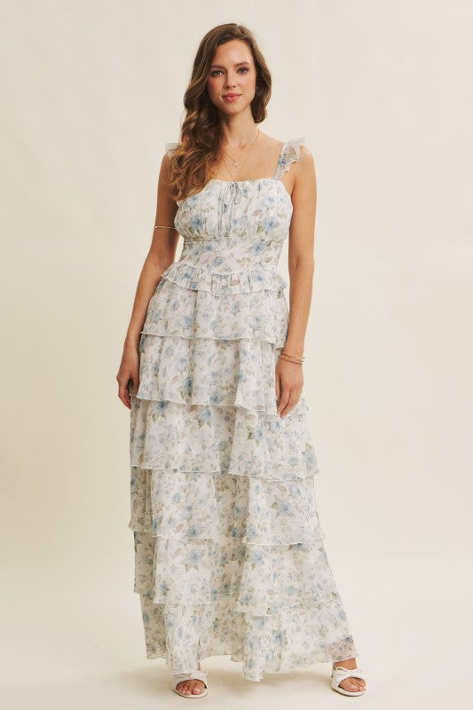 Garden Tiered Ruffle Maxi Dress With Smocked Back