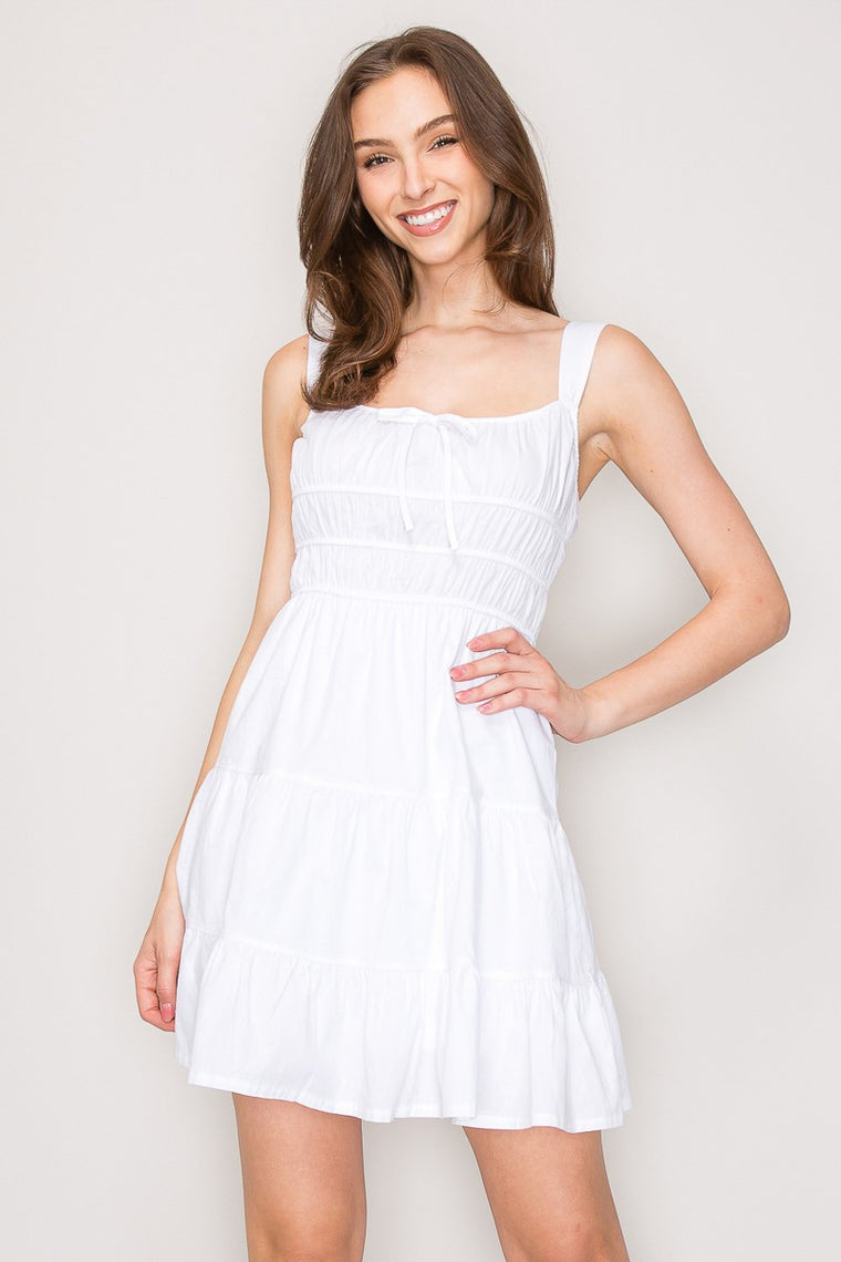 Tie Neck Sleeveless A-line Ruffle Hem Mini Dress