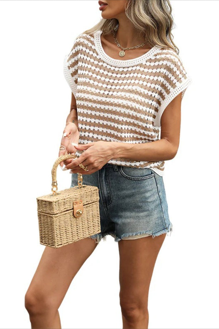 Women's Striped Knit Short Sleeve Top