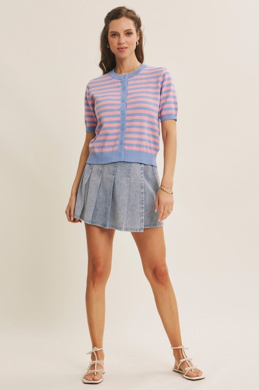 Fresh Pop Stripe Button-down Sweater Cardigan