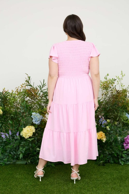 Plus Flutter Sleeve Midi Dress