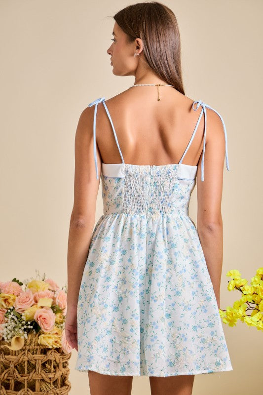Blue Floral Strappy Dress Summer Sundress